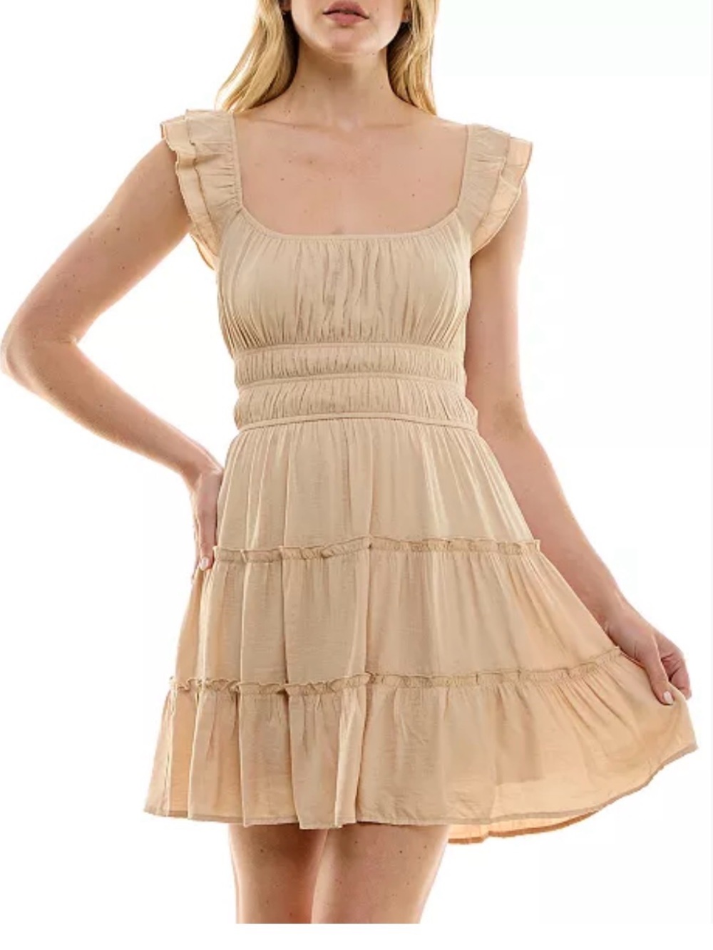 Trixxi Juniors' Smocked-Waist Ruffled Dress L